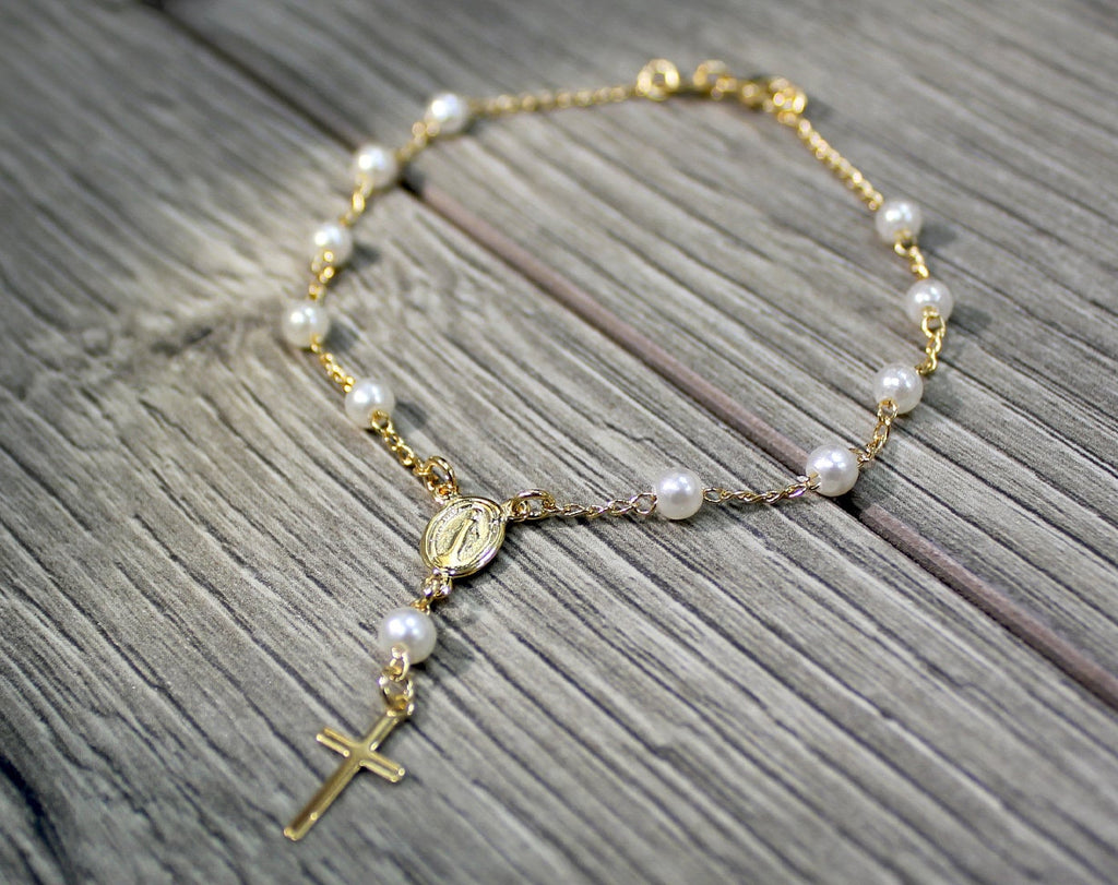 18k Gold Filled Miraculous Virgen Rosary Bracelet