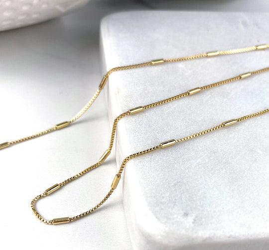 18k Gold Filled 1mm Thickness Bar Dash Box Link Chain
