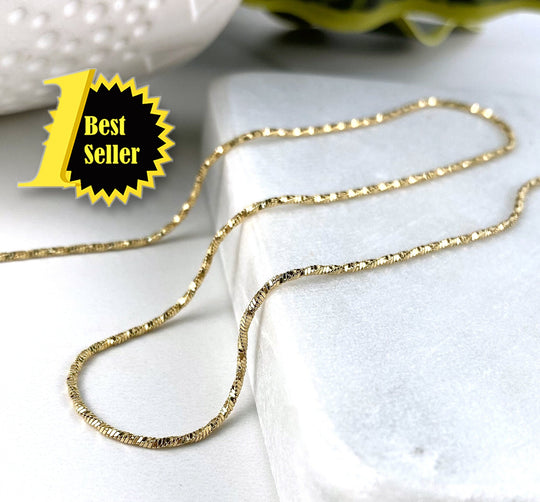 18k Gold Filled Diamond Cut Round Snake Chain