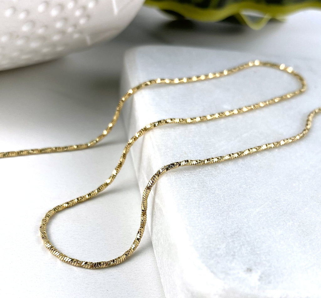18k Gold Filled Diamond Cut Round Snake Chain