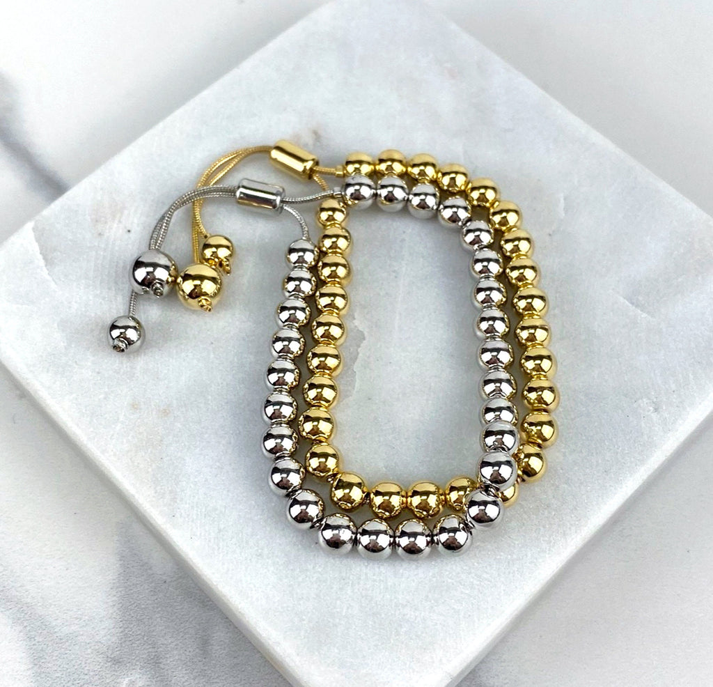 18k Gold Filled or White Gold Filled Beaded Adjustable Bracelet