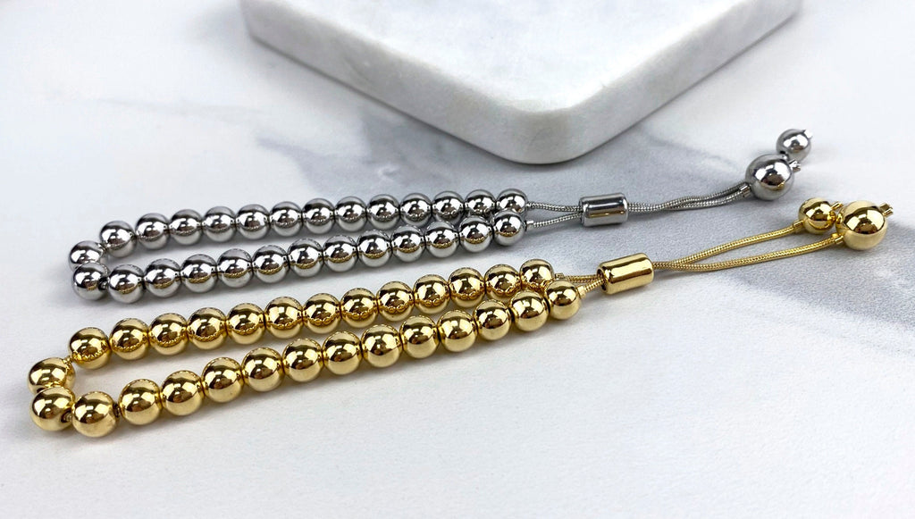 18k Gold Filled or White Gold Filled Beaded Adjustable Bracelet