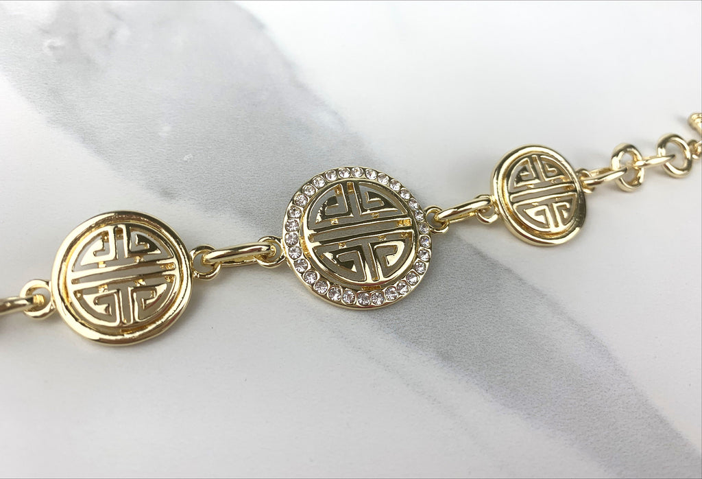 18k Gold Filled CZ Chinese Blessing Symbol Bracelet