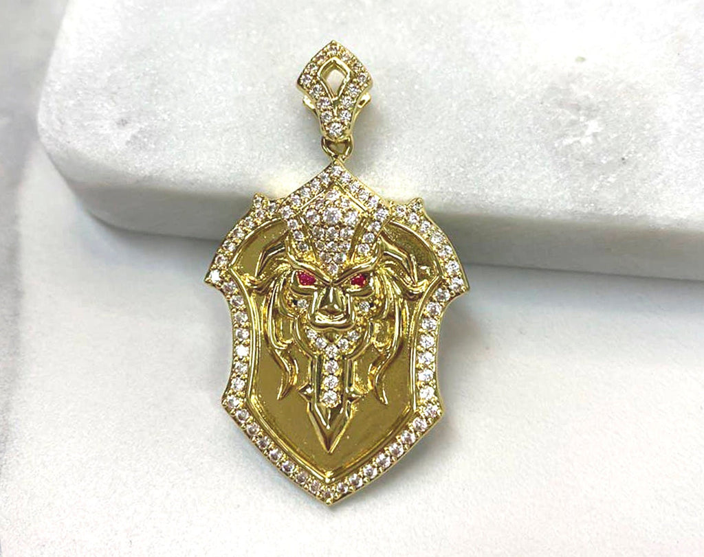 18k Gold Filled Cubic Zirconia Lion Head with Sword Pendant