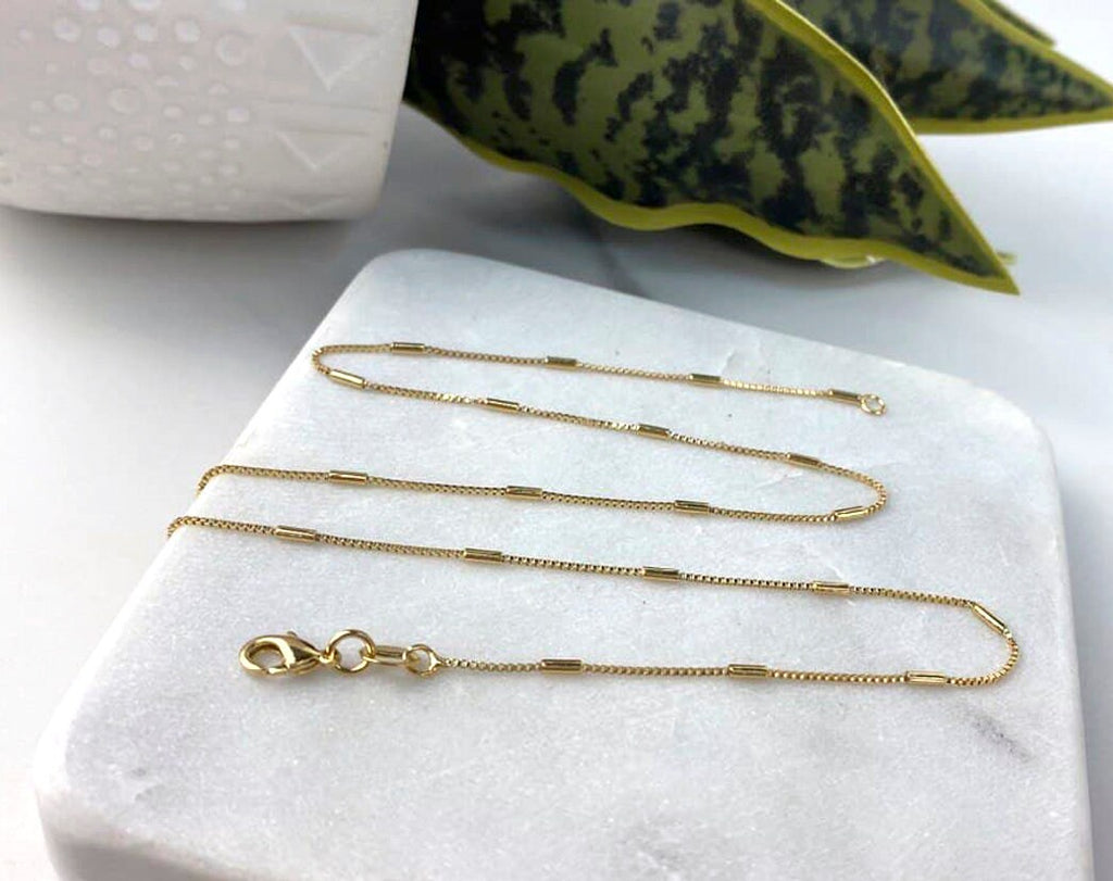 18k Gold Filled 1mm Thickness Bar Dash Box Link Chain