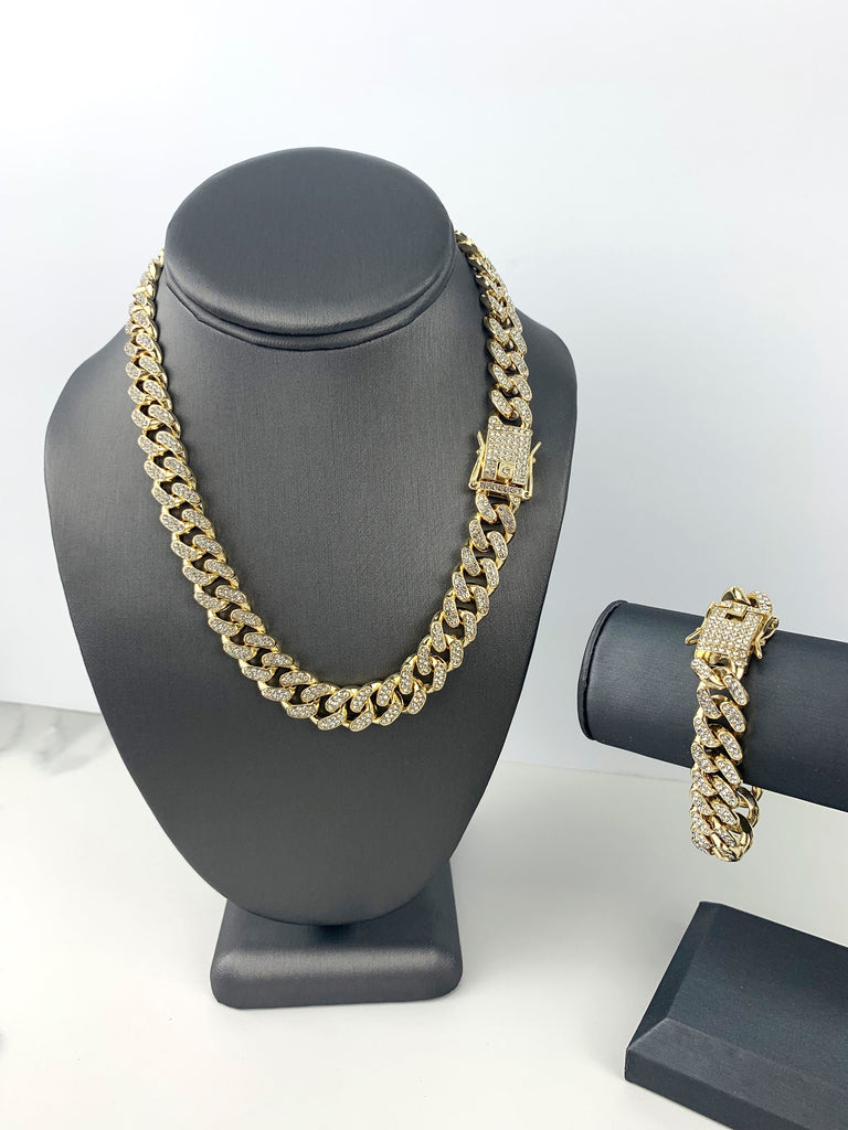 14k Gold Filled Iced CUBAN LINK  Chain & Bracelet