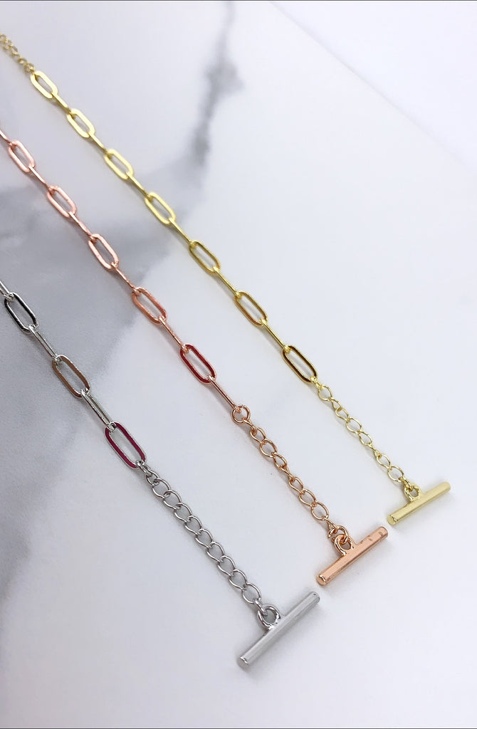 18k Rose Gold Silver or Gold Filled Paperclip CZ Heart Set