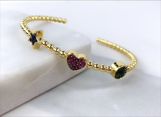 18k Gold Filled beads Heart Star and Circle Cuff Bracelet