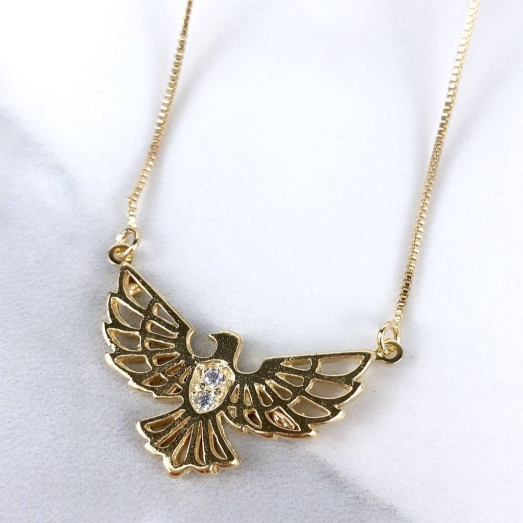 18k Gold Filled Peace Dove Charm Box Link Chain