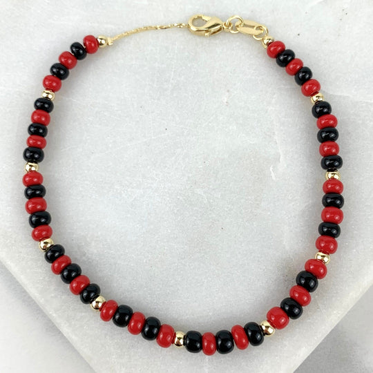 18k Gold Filled Black Red Beads Bracelet