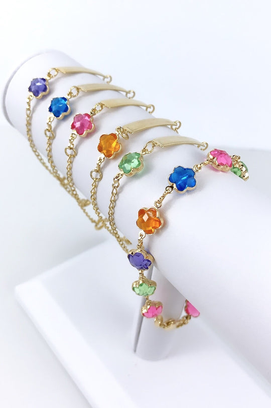18k Gold Filled ID Colored Flower Matching Bracelet