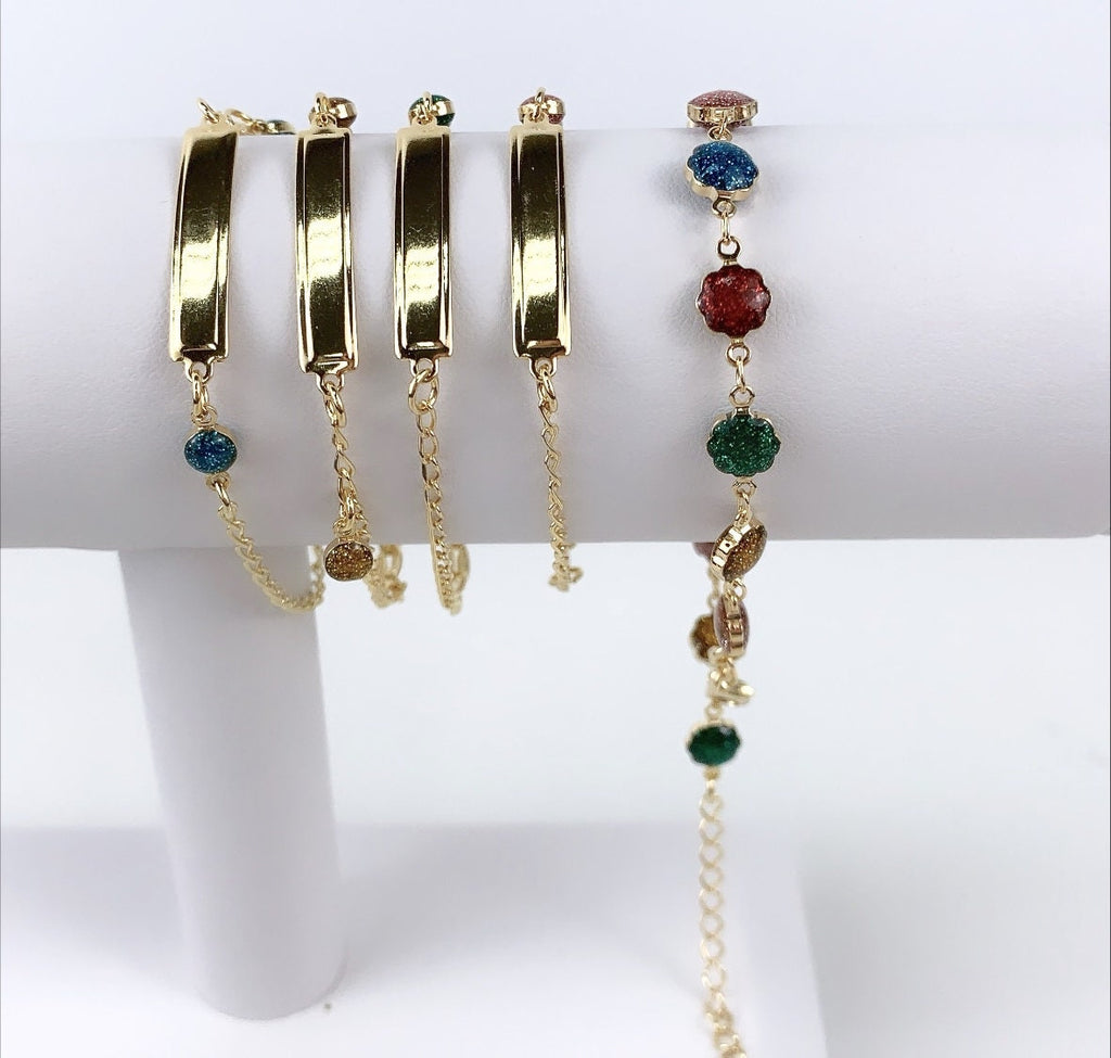 18k Gold Filled ID & Flowers Colored Matching Bracelet