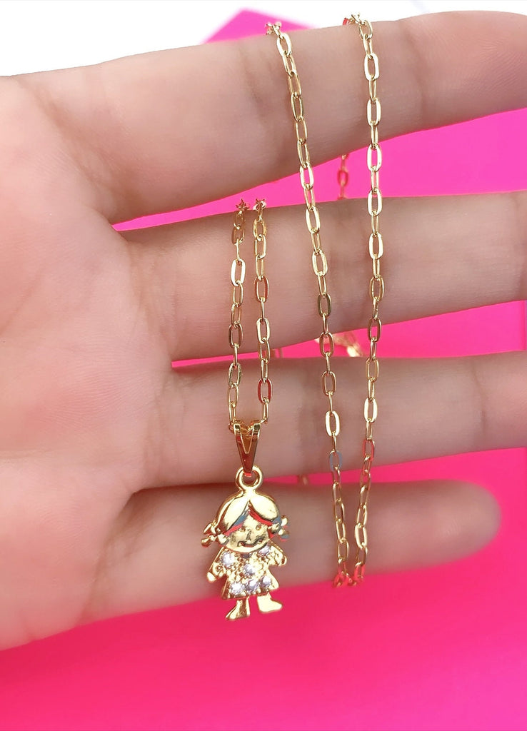 18k Gold Filled with Cubic Zirconia Moving Head Boy or Girl  Pendant