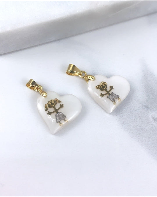 18K Gold Filled Resin Hearts Boy & Girl Pendants