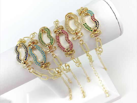 18k Gold Filled Paperclip Link Colored CZ Lips Charm Bracelet