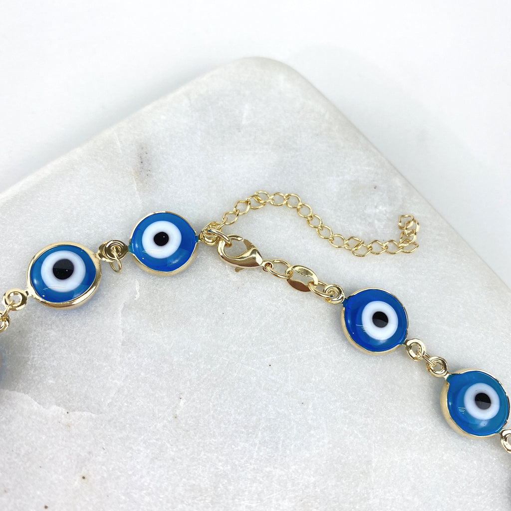 18k Gold Filled Greek Blue Eyes Bracelet or Necklace Set