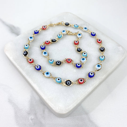 18k Gold Filled Evil Eye Bracelet or Anklet Set