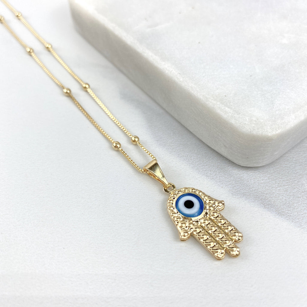 18k Gold Filled Hamsa Blue Evil Eye Pendant