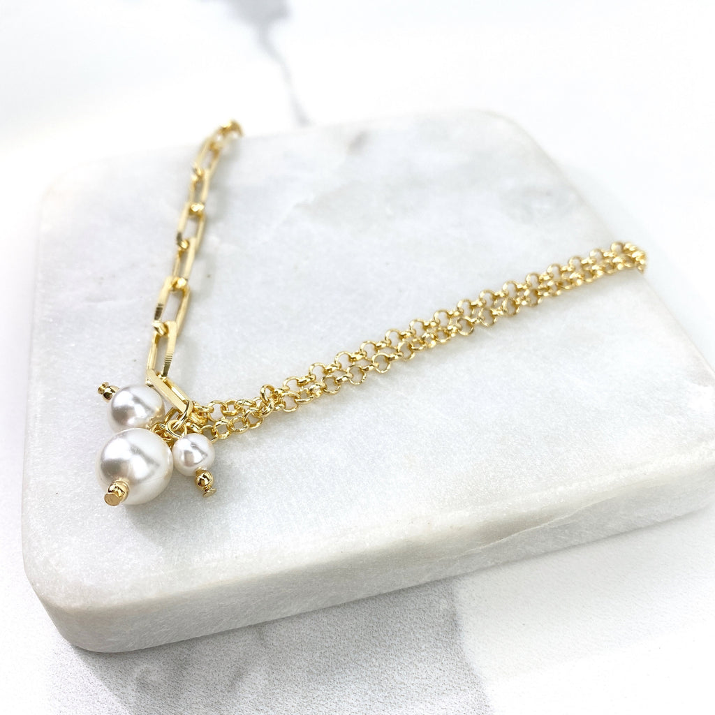 18k Gold Filled Paper Clip White Beads Set