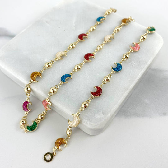 18k Gold Filled Bead Colorful Sparkle Moon Necklace
