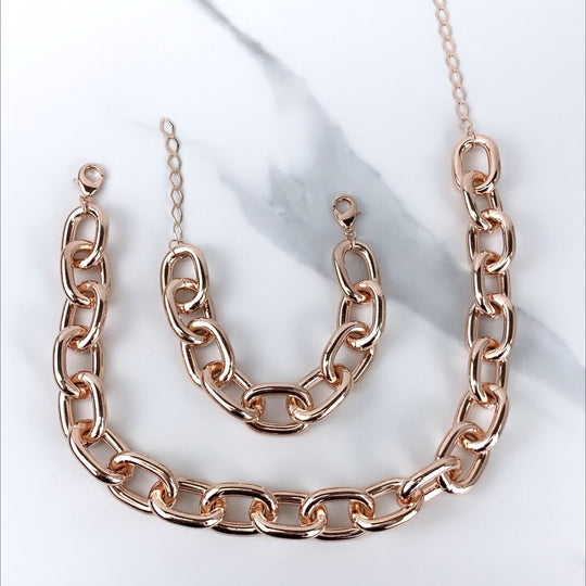 18k Rose Gold Filled Chunky Chain Choker or Bracelet Set