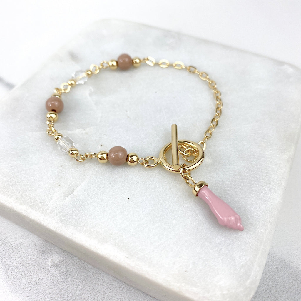 18k Gold Filled Beads Pink Hand Charm Bracelets