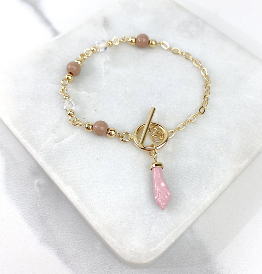 18k Gold Filled Beads Pink Hand Charm Bracelets