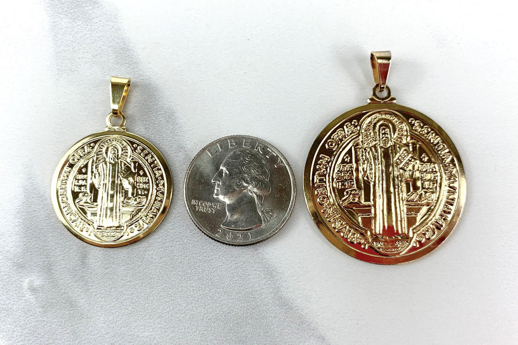18k Gold Filled Double Sided San Benito, Saint Benedict, Coin Pendant