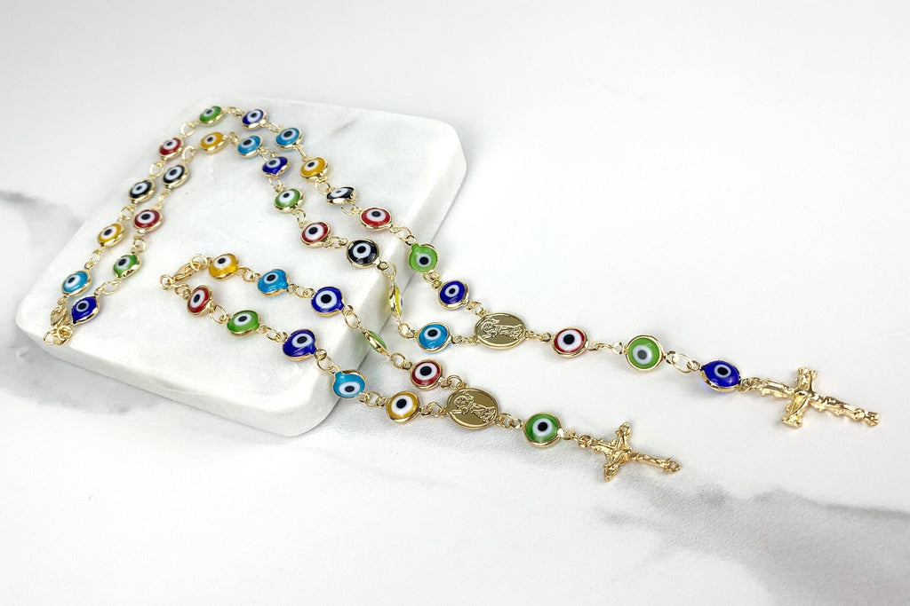18k Gold Filled Colored Greek Eyes Divine Child Rosary or Bracelet
