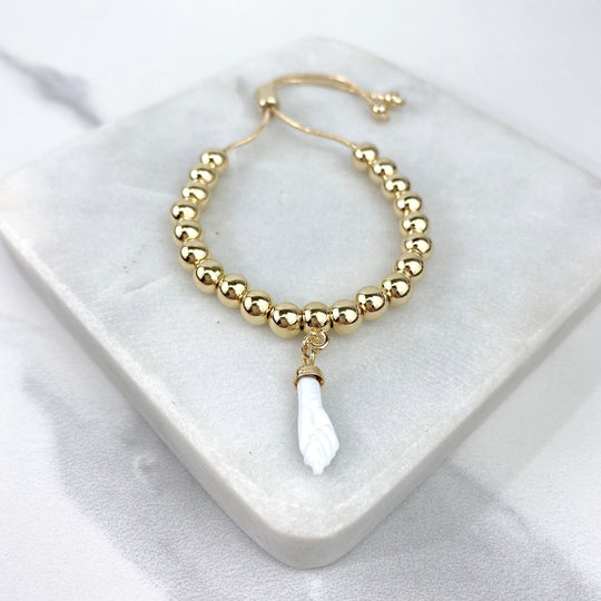18k Gold Filled Beads with Figa Hand Charm Adjustable Bracelet