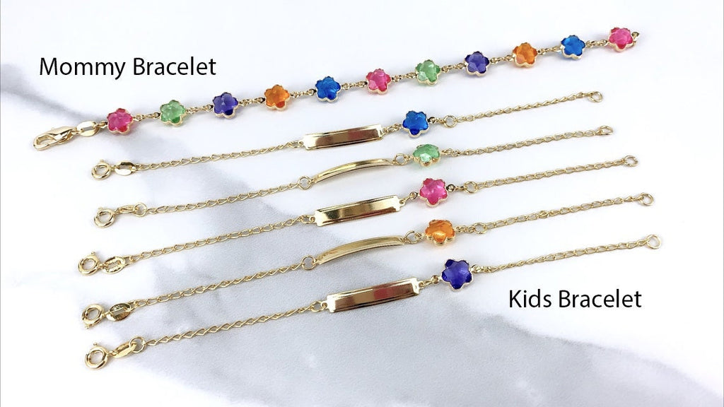 18k Gold Filled Curb Link Colored Flower Kids Bracelet