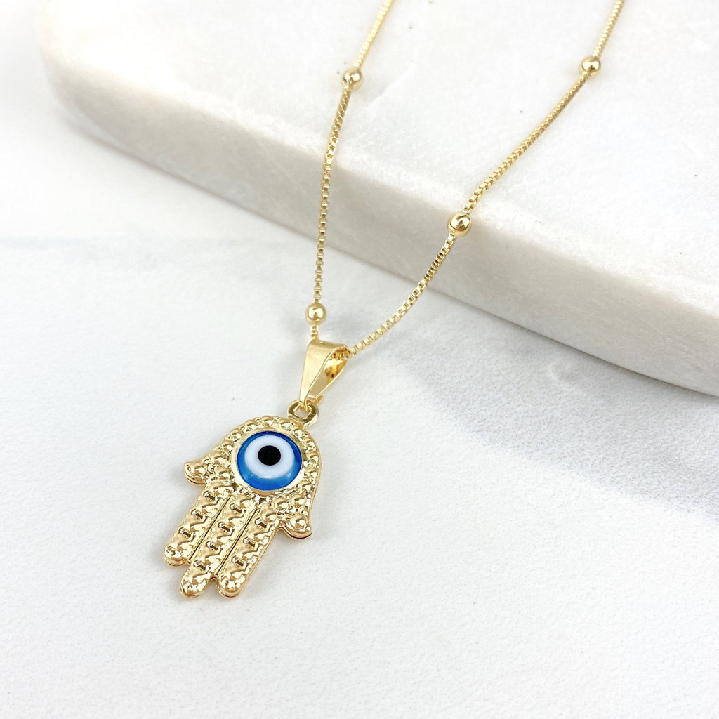 18k Gold Filled Hamsa Blue Evil Eye Pendant