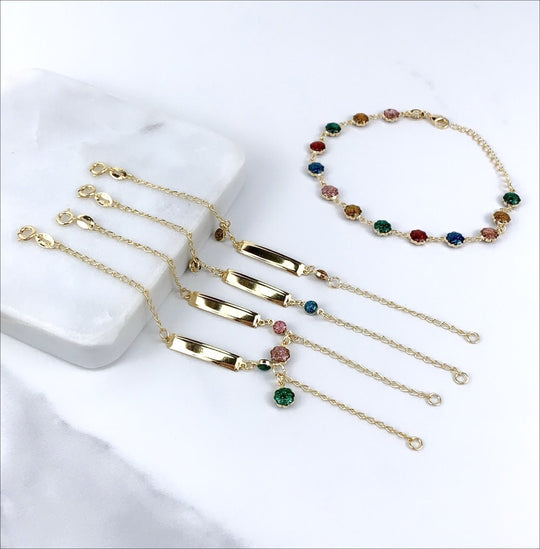 18k Gold Filled ID & Flowers Colored Matching Bracelet