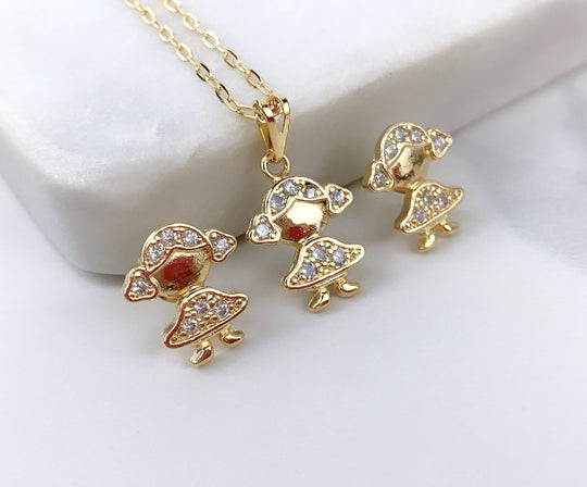 18k Gold Filled Cubic Zirconia Girls Charms & Earrings Set