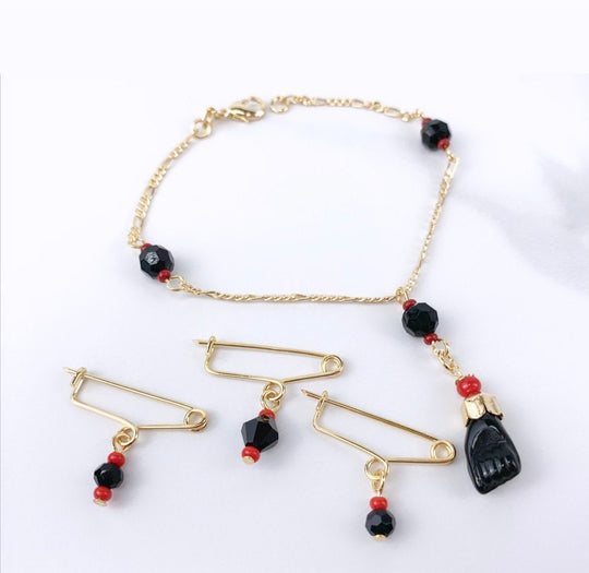 18k Gold Filled Azabache Baby Pin Brooch or Bracelet