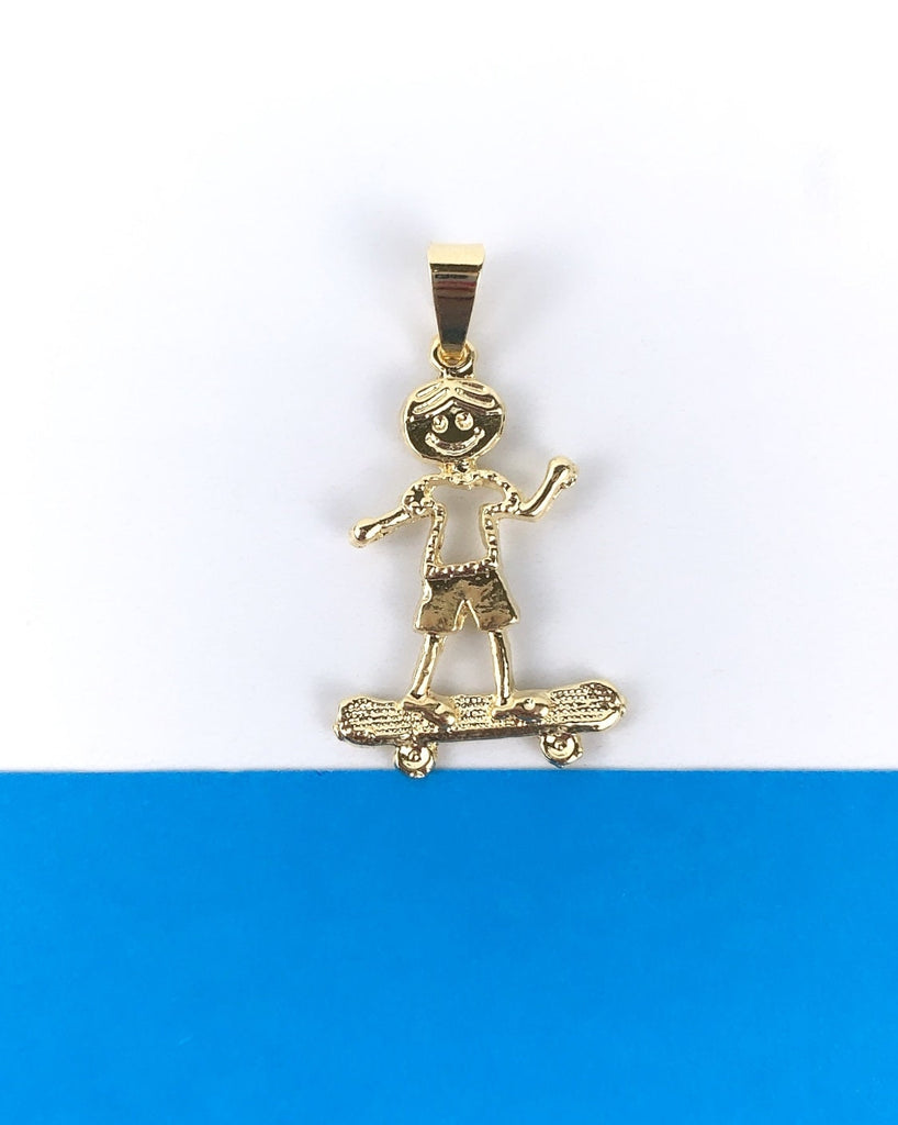 18k Gold Filled or Silver Filled Boy or Girl on Skateboard Pendant