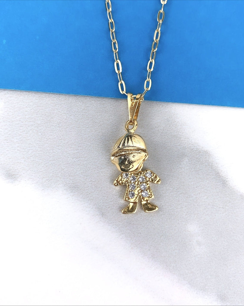 18k Gold Filled with Cubic Zirconia Moving Head Boy or Girl  Pendant