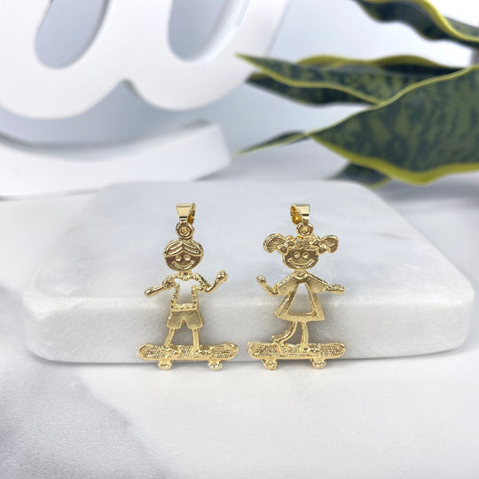 18k Gold Filled Boy or Girl on Skateboard Charms