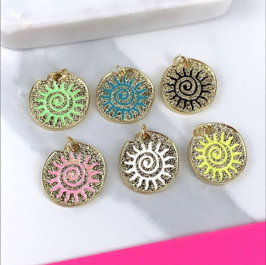 18k Gold Filled Rough Texture Colorful Enamel Sun Pendant