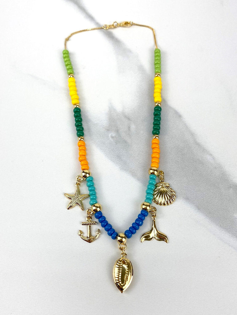 18k Gold Filled Ocean Charms Colored Beads Necklace
