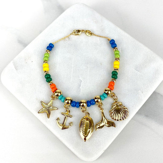 18k Gold Filled Colorful Beads Sea Charms Bracelet