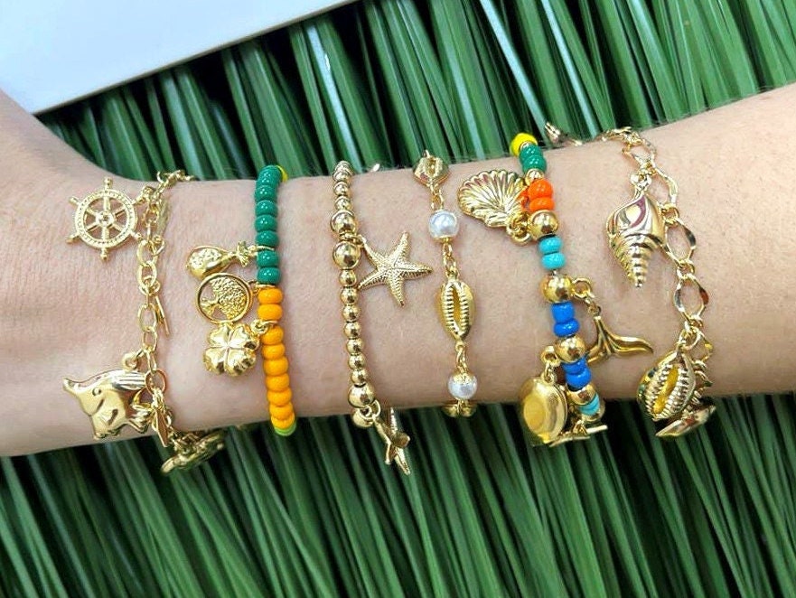 18k Gold Filled Colorful Beads Sea Charms Bracelet