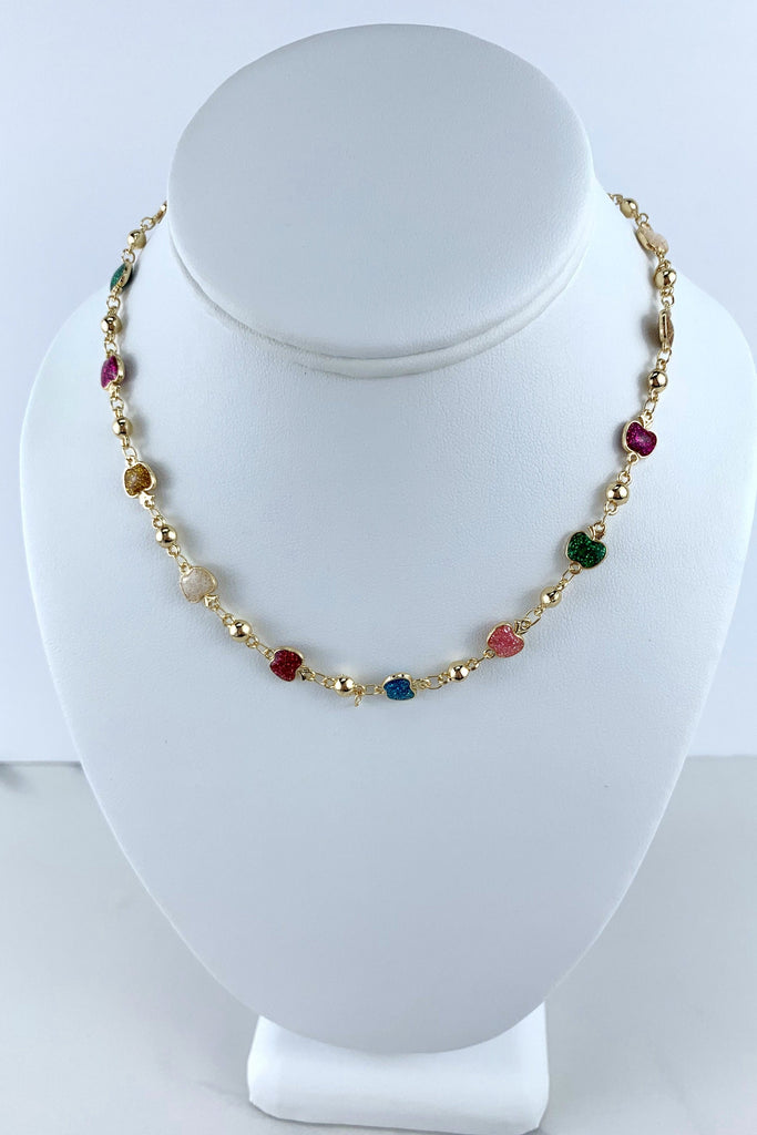 18k Gold Filled Beaded Colorful Sparkle Apple Necklace