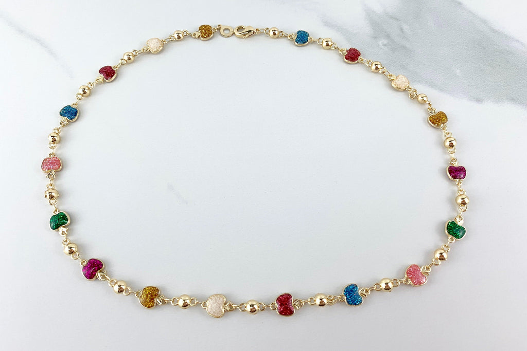 18k Gold Filled Beaded Colorful Sparkle Apple Necklace