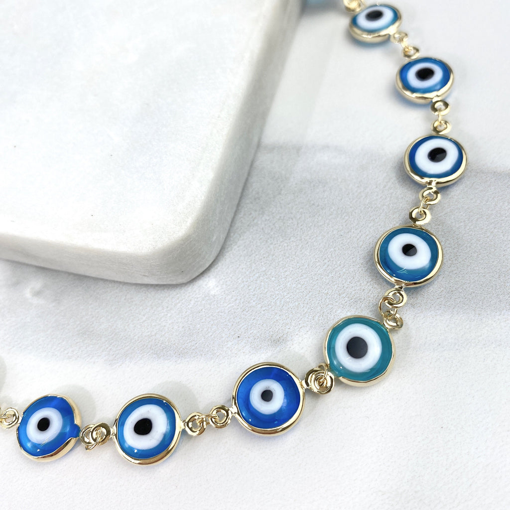18k Gold Filled Greek Blue Eyes Bracelet or Necklace Set