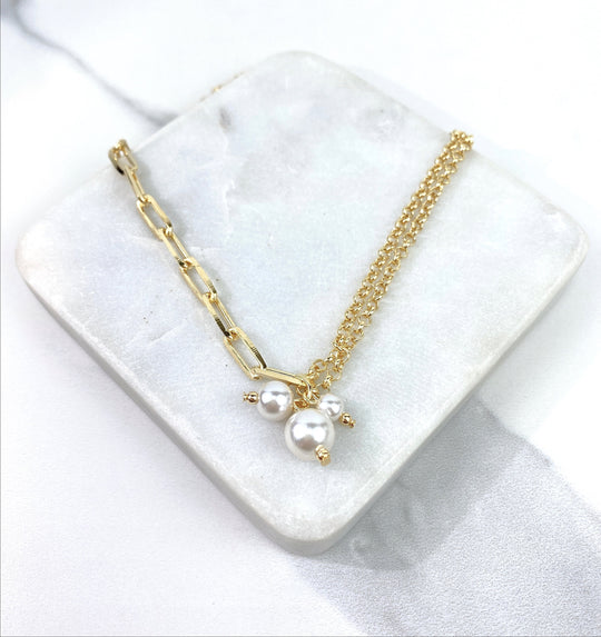 18k Gold Filled Paper Clip White Beads Set