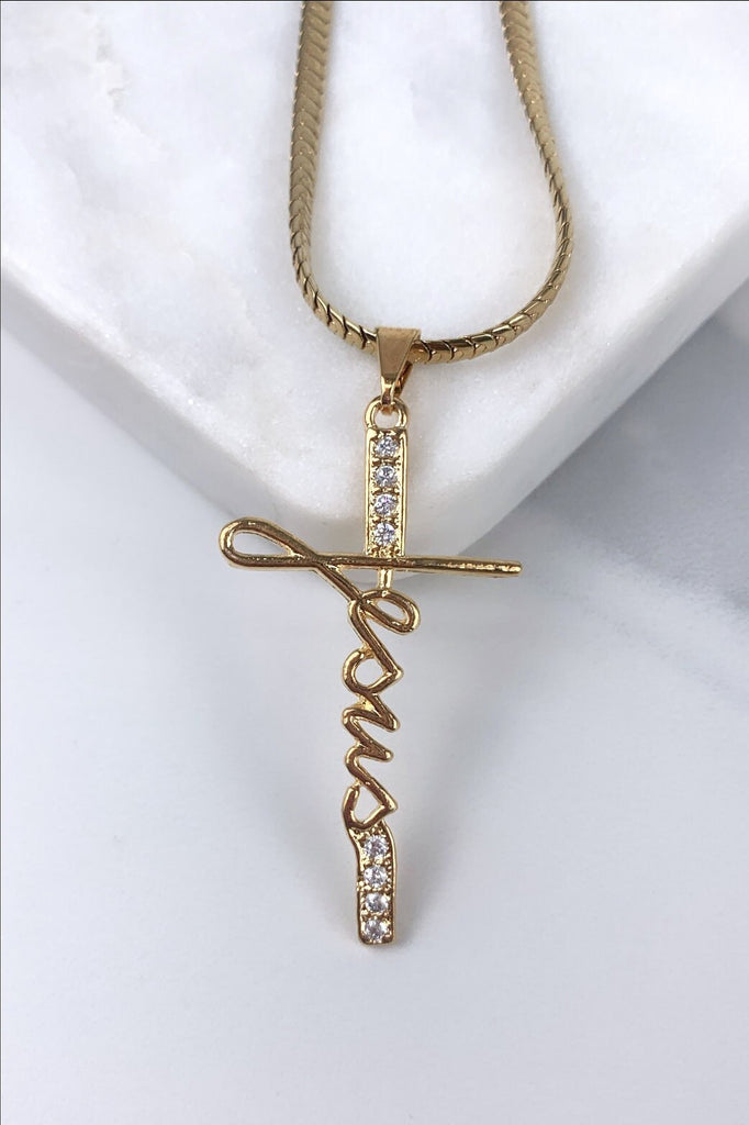 18k Gold Filled Curve Snake Chain Jesus Cross Pendant