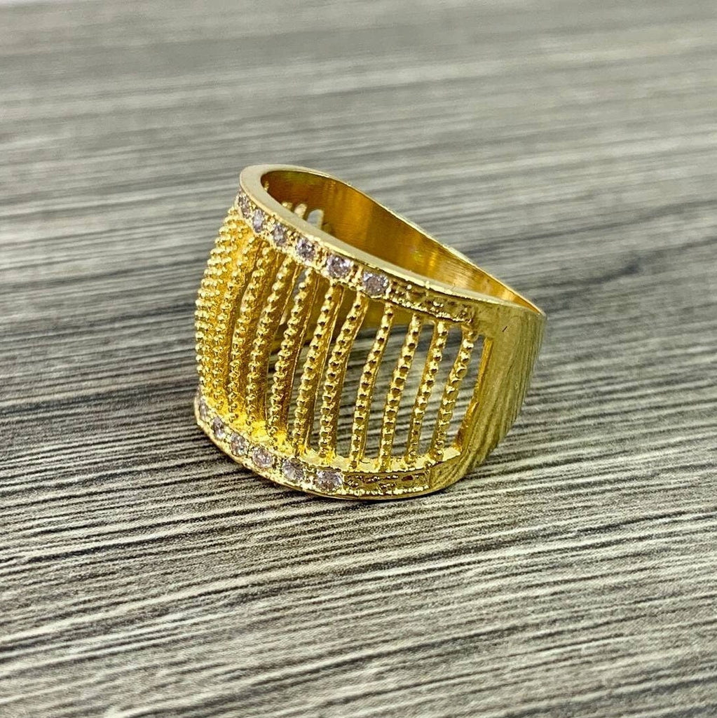 18k Gold Filled Two Tone Micro CZ Rugged Wires Dome Ring