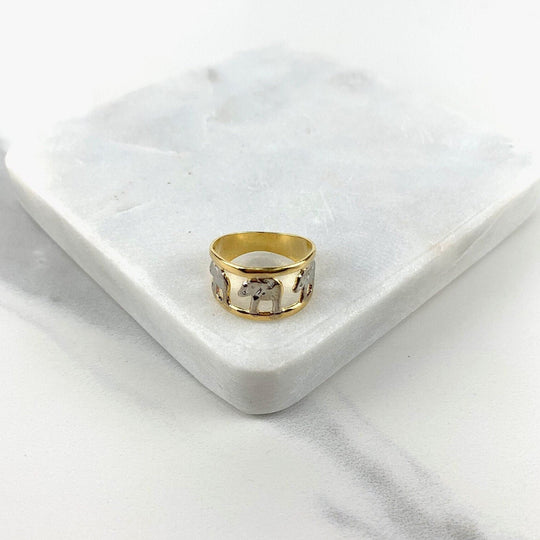 18k Gold Filled Three Tones or Silver Filled Cutout Elephant Ring