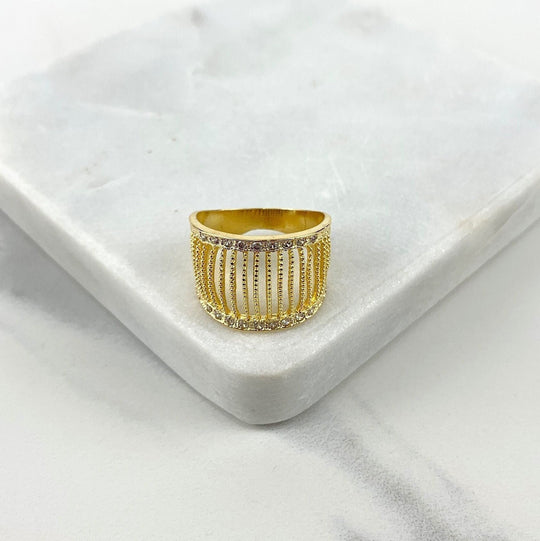 18k Gold Filled Two Tone Micro CZ Rugged Wires Dome Ring